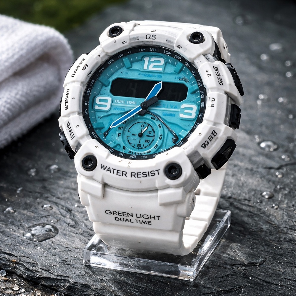 White and Blue Dual Time Watch